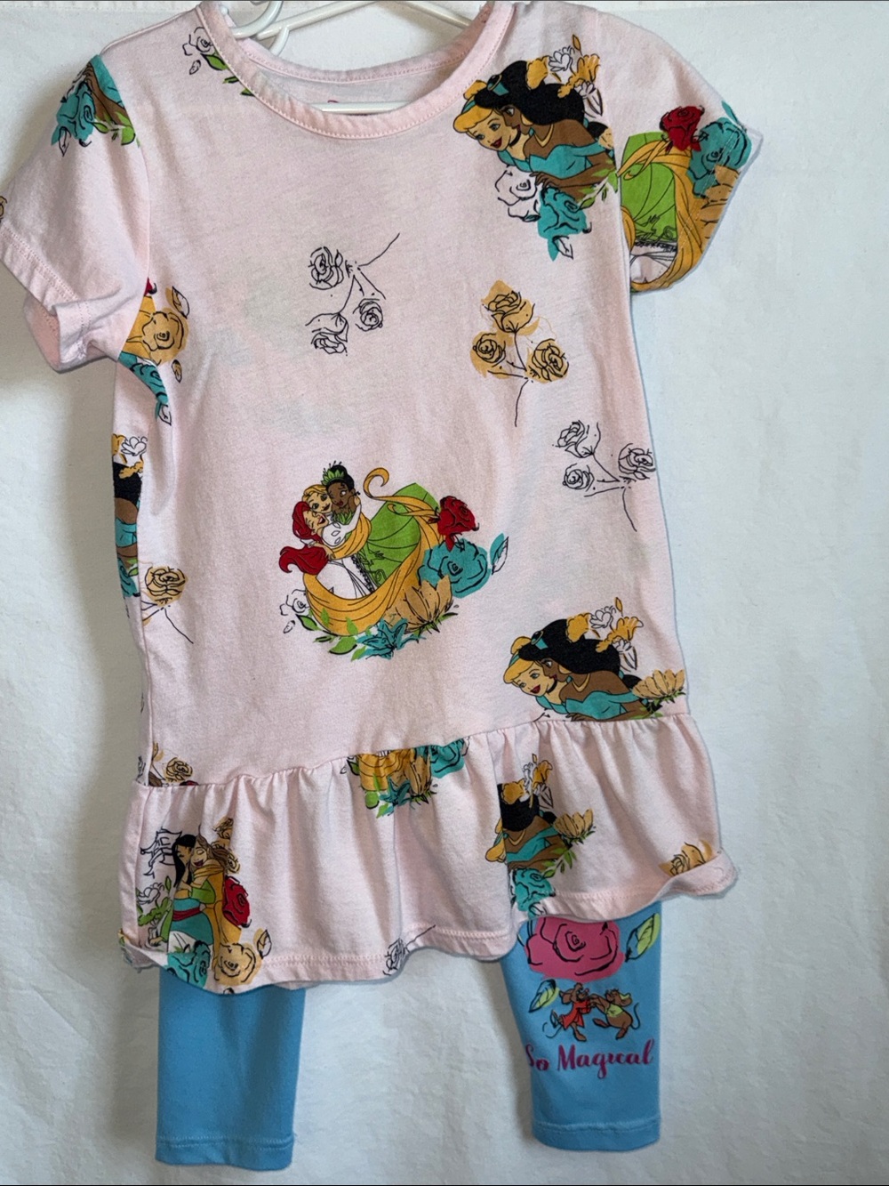 Disney 5 Piece Pink and Blue Princess Pajama Set